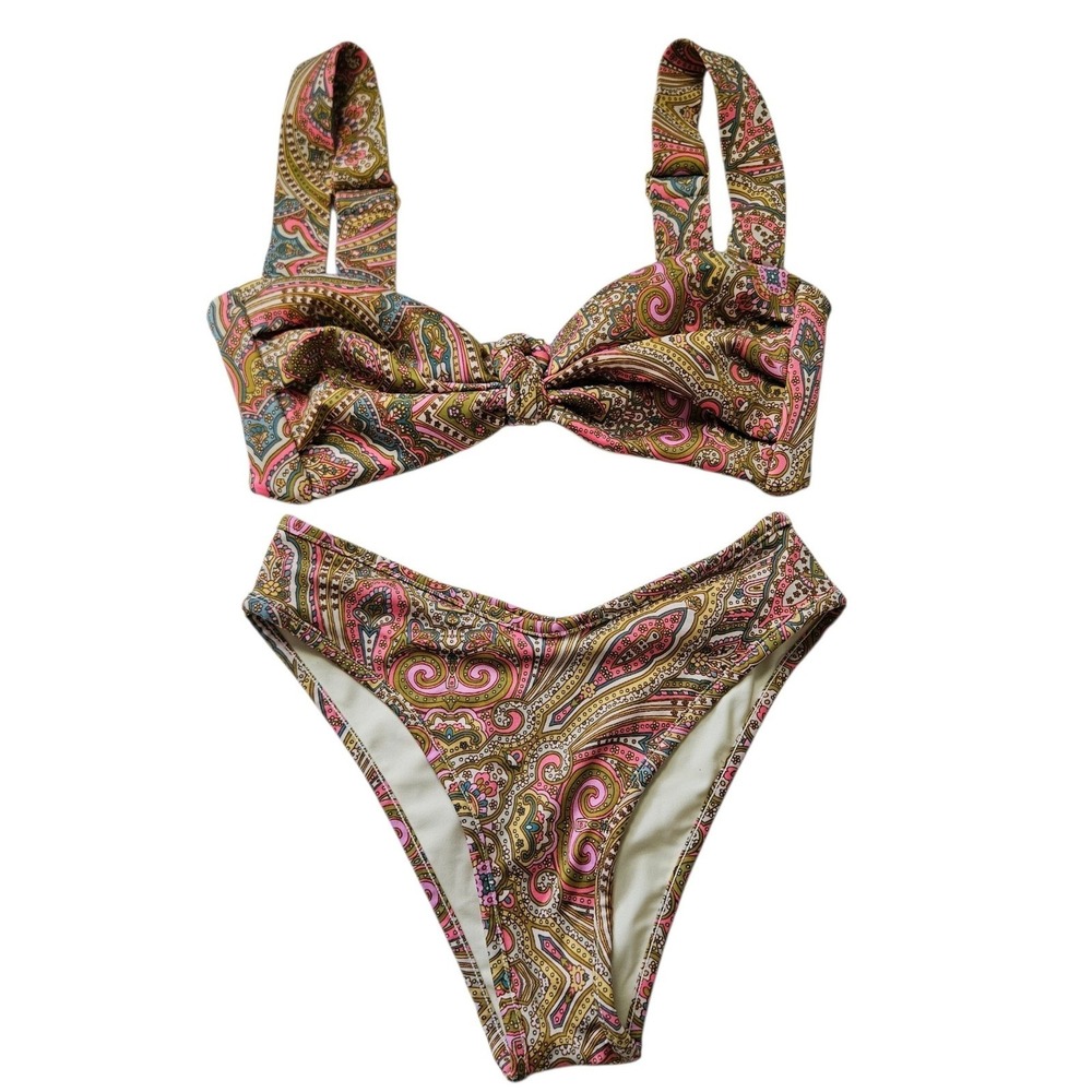 Montce Ali Paisley Lulu Hayden Bikini Set Sz S Top Bottom Pink Olive Aqua